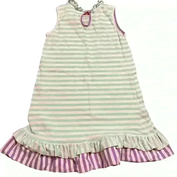 Stitchy Fish Striped Knit Dress Size 7 Girls Casual Comfort Floral Flower Ruffle - Picture 2 of 4